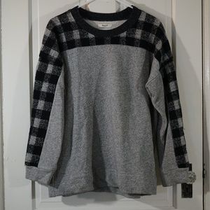 Madewell Checked Sleeve Crew Neck Sweater